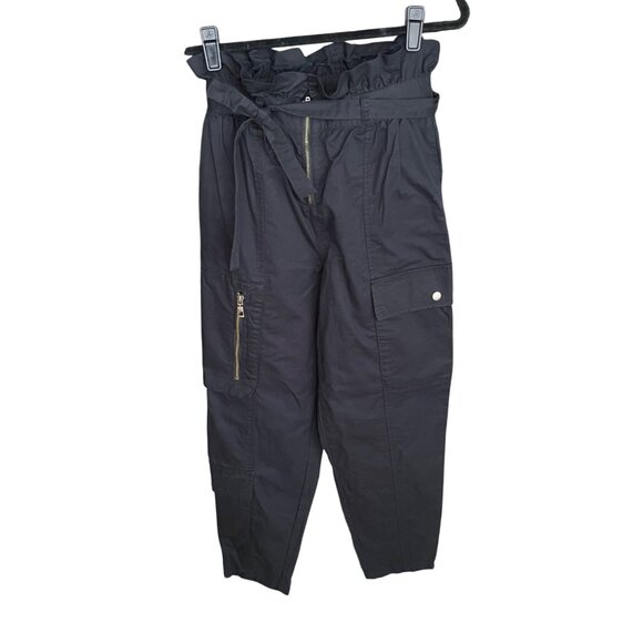 Black Paperbag Waist Cargo Pants With Belt & Zipper Detail By Future Collective - Picture 3 of 6